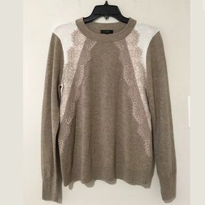 J Crew Wool Blend Lace Detail Pullover Sweater